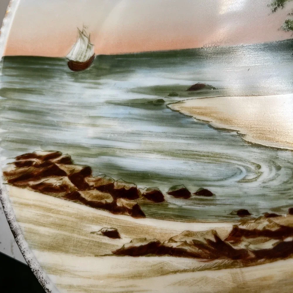 H & Co Bavaria G Heinrich Hand Painted Porcelain Coastal Landscape Plate 10